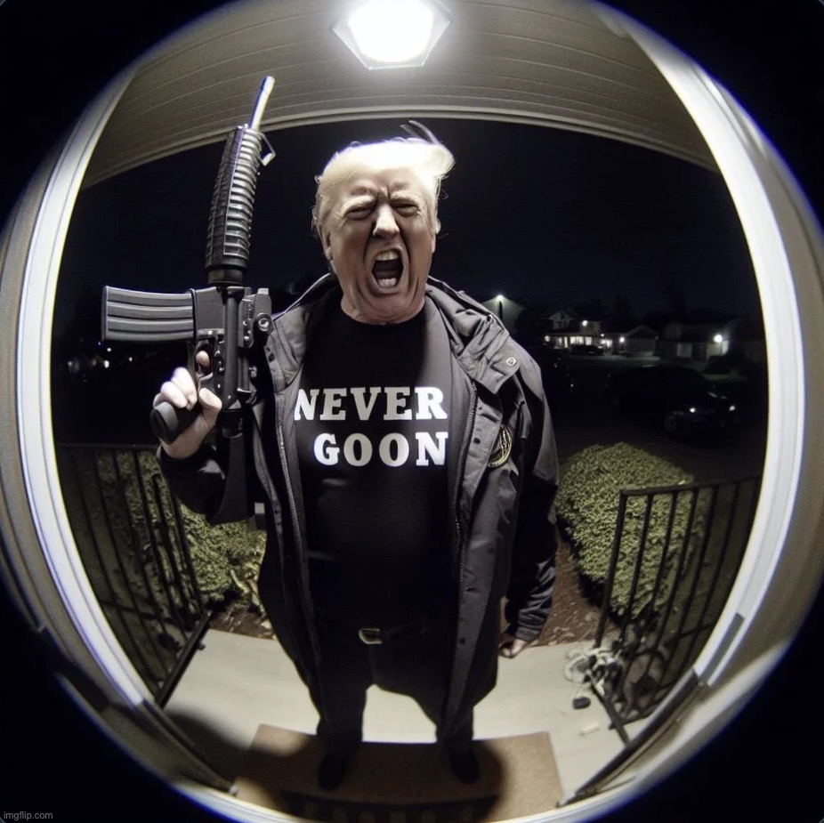 trump when he sees a gooner: | image tagged in never goon | made w/ Imgflip meme maker