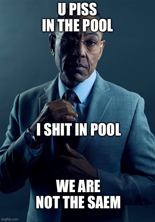 We are NOT the same | U piss in the pool; I shit in pool; We are not the same | image tagged in gus fring we are not the same,memes,very,relatable | made w/ Imgflip meme maker