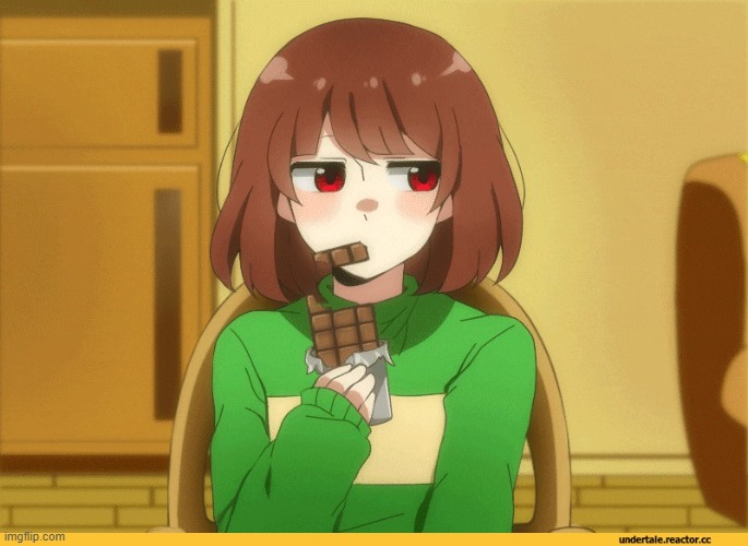 chara eating choccy | image tagged in chara eating choccy | made w/ Imgflip meme maker