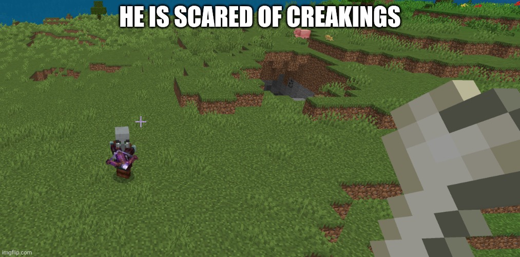 Pillager | He is scared of creakings | image tagged in pillager | made w/ Imgflip meme maker