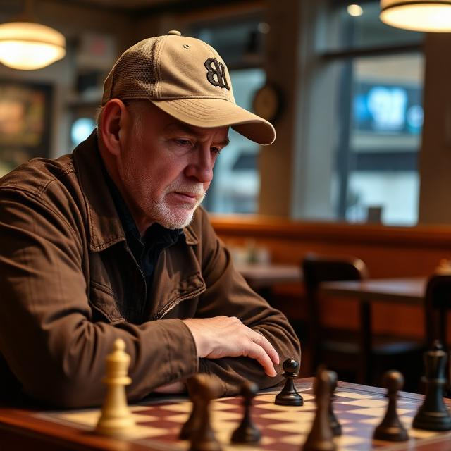 Man in restaurant playing chess Blank Meme Template