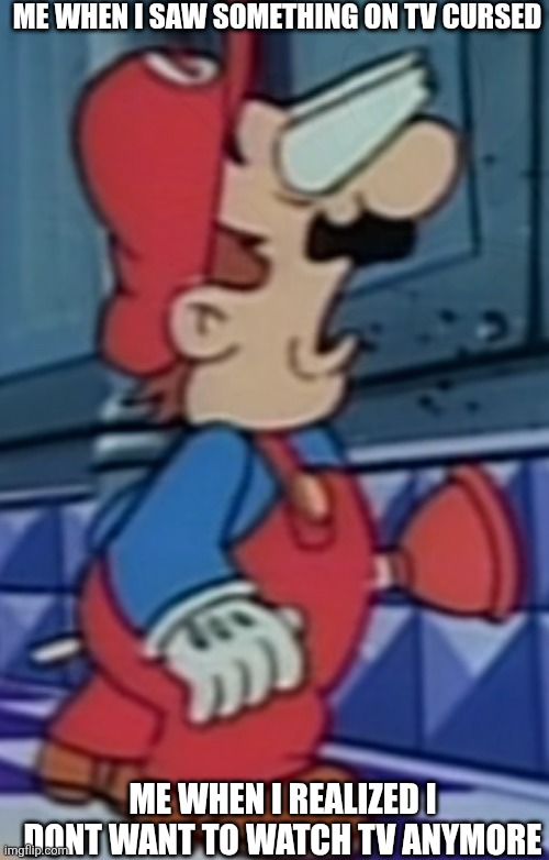 Tv memes | Me when I saw something on tv cursed; Me when I realized I dont want to watch TV anymore | image tagged in memes,the super mario bros 3 show | made w/ Imgflip meme maker