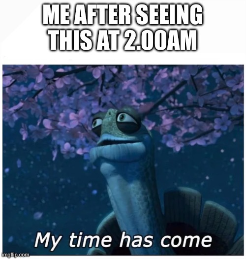 My time has come | Me after seeing this at 2.00am | image tagged in my time has come | made w/ Imgflip meme maker