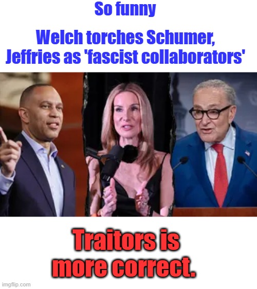 So funny; Welch torches Schumer, Jeffries as 'fascist collaborators'; Traitors is more correct. | made w/ Imgflip meme maker