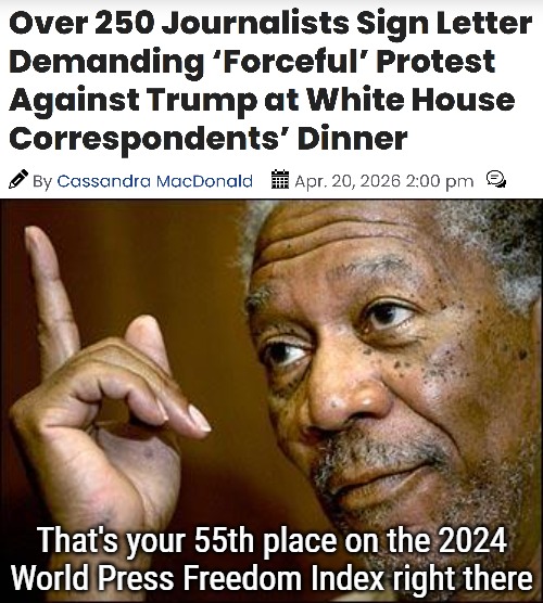 Which obviously rose to 58th last yeah... | That's your 55th place on the 2024 World Press Freedom Index right there | image tagged in this morgan freeman,freedom of the press,donald trump,politics,democrats | made w/ Imgflip meme maker