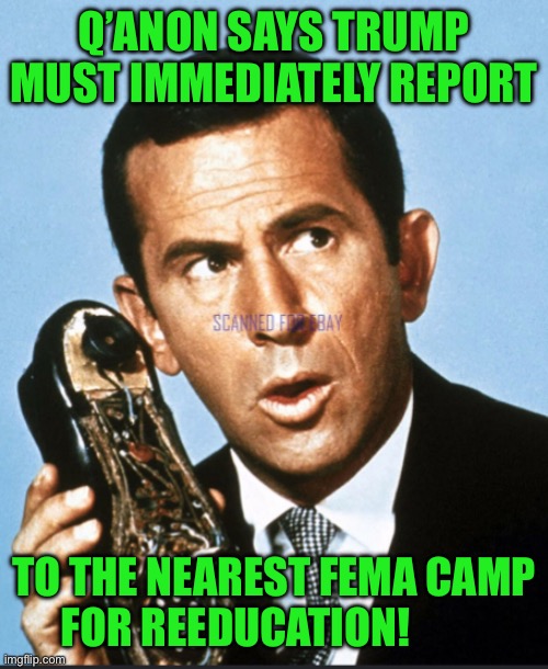 Q’ANON SAYS TRUMP MUST IMMEDIATELY REPORT; To the nearest fema camp for reeducation! | image tagged in img_8051 jpeg | made w/ Imgflip meme maker