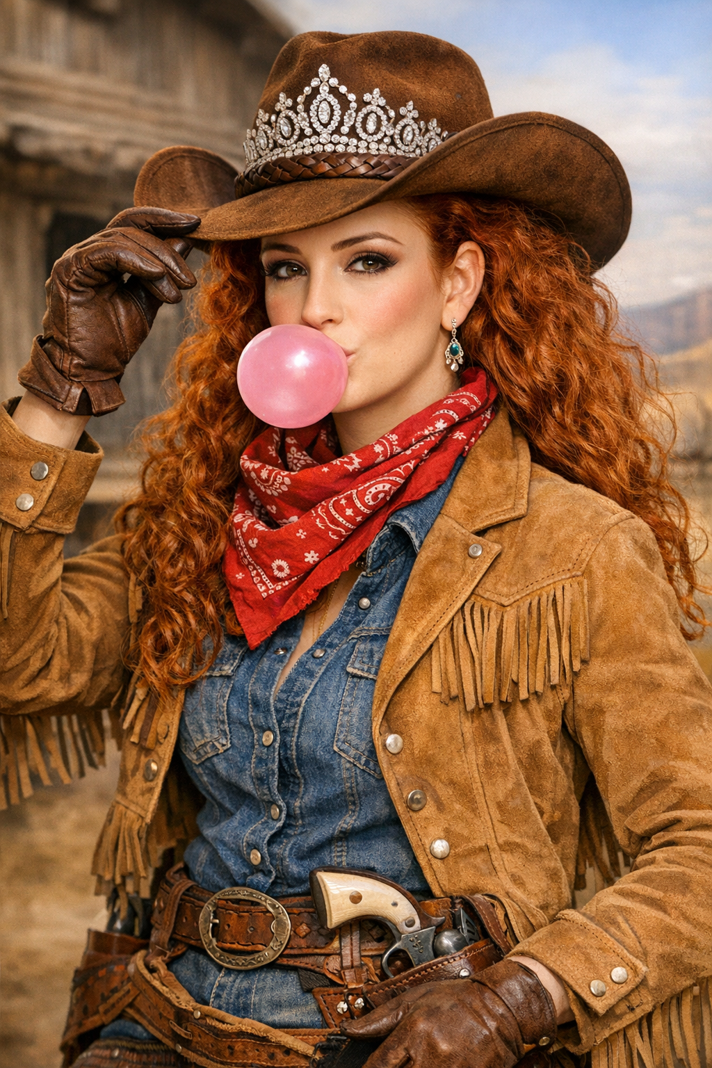 Princess Lalla Salma of Morocco as a cowgirl Blank Meme Template