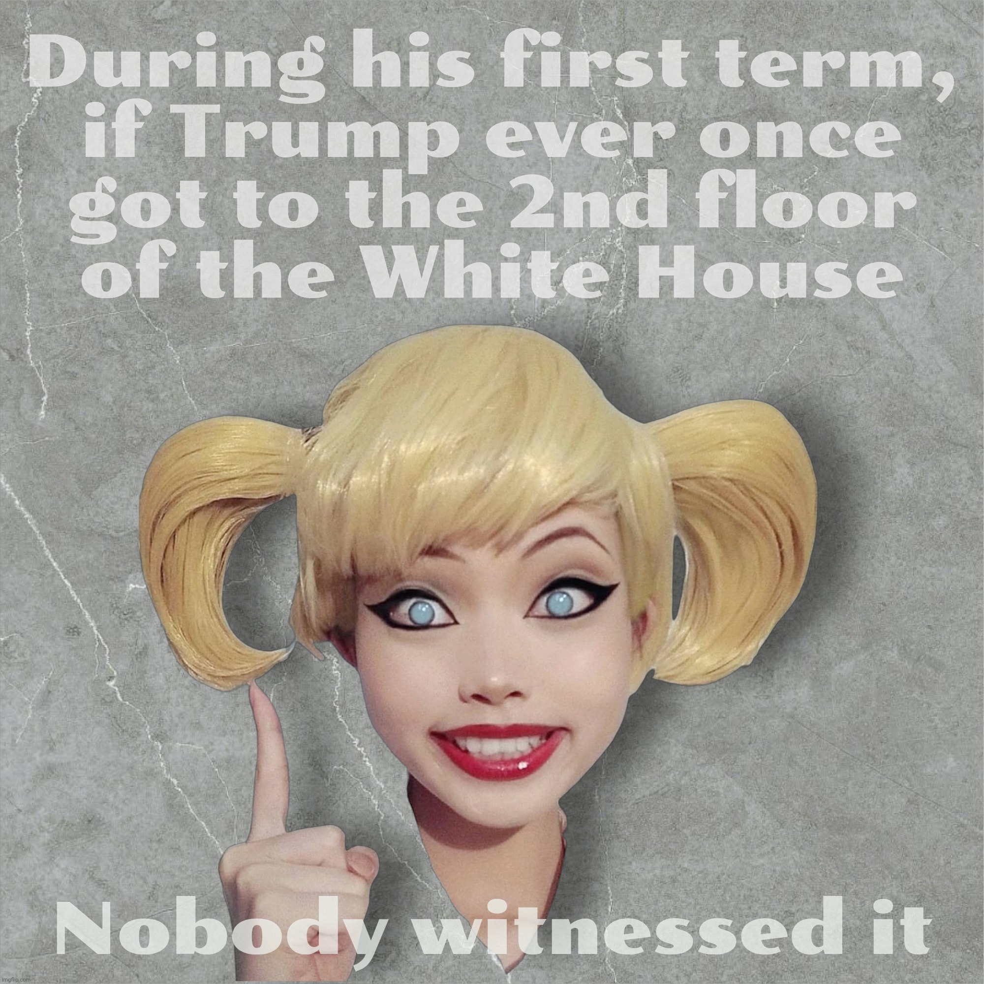 During his first term,
if Trump ever once
got to the 2nd floor
of the White House; Nobody witnessed it | made w/ Imgflip meme maker