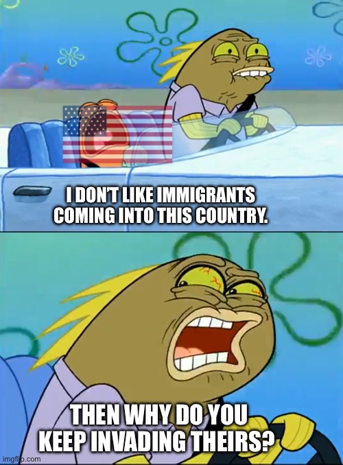 I don’t like immigrants coming into this country. Then why do you keep invading theirs? | image tagged in but i don't like pistachio | made w/ Imgflip meme maker