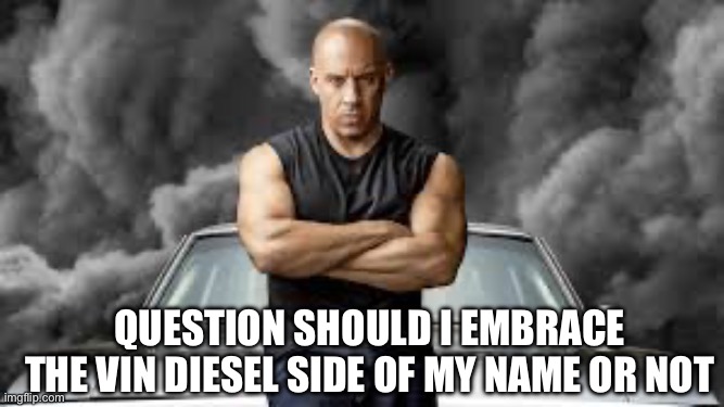 Should I | Question should I embrace the vin diesel side of my name or not | image tagged in vin diesel | made w/ Imgflip meme maker