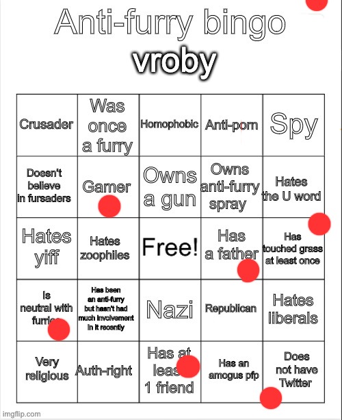 no bin, go | vroby | image tagged in anti-furry bingo | made w/ Imgflip meme maker