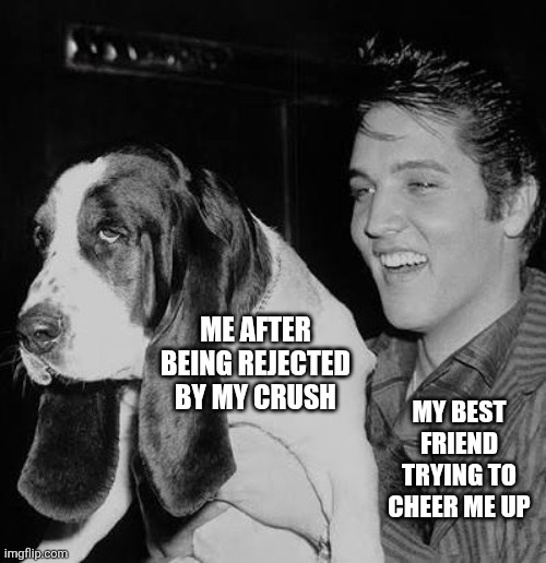 My best friend trying to cheer me up; Me after being rejected by my crush | image tagged in memes,cheer,friends | made w/ Imgflip meme maker