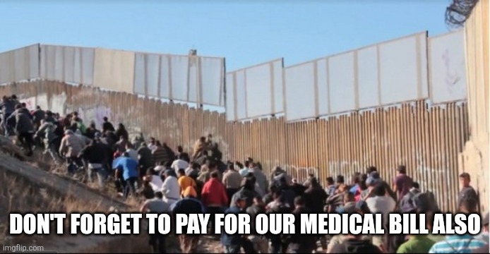 Illegal Immigrants | Don't forget to pay for our medical bill also | image tagged in illegal immigrants | made w/ Imgflip meme maker