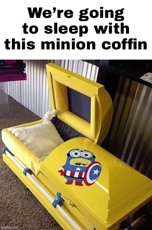 Minion coffin is peak bed | We’re going to sleep with this minion coffin | image tagged in minion,coffin,memes,low effort | made w/ Imgflip meme maker