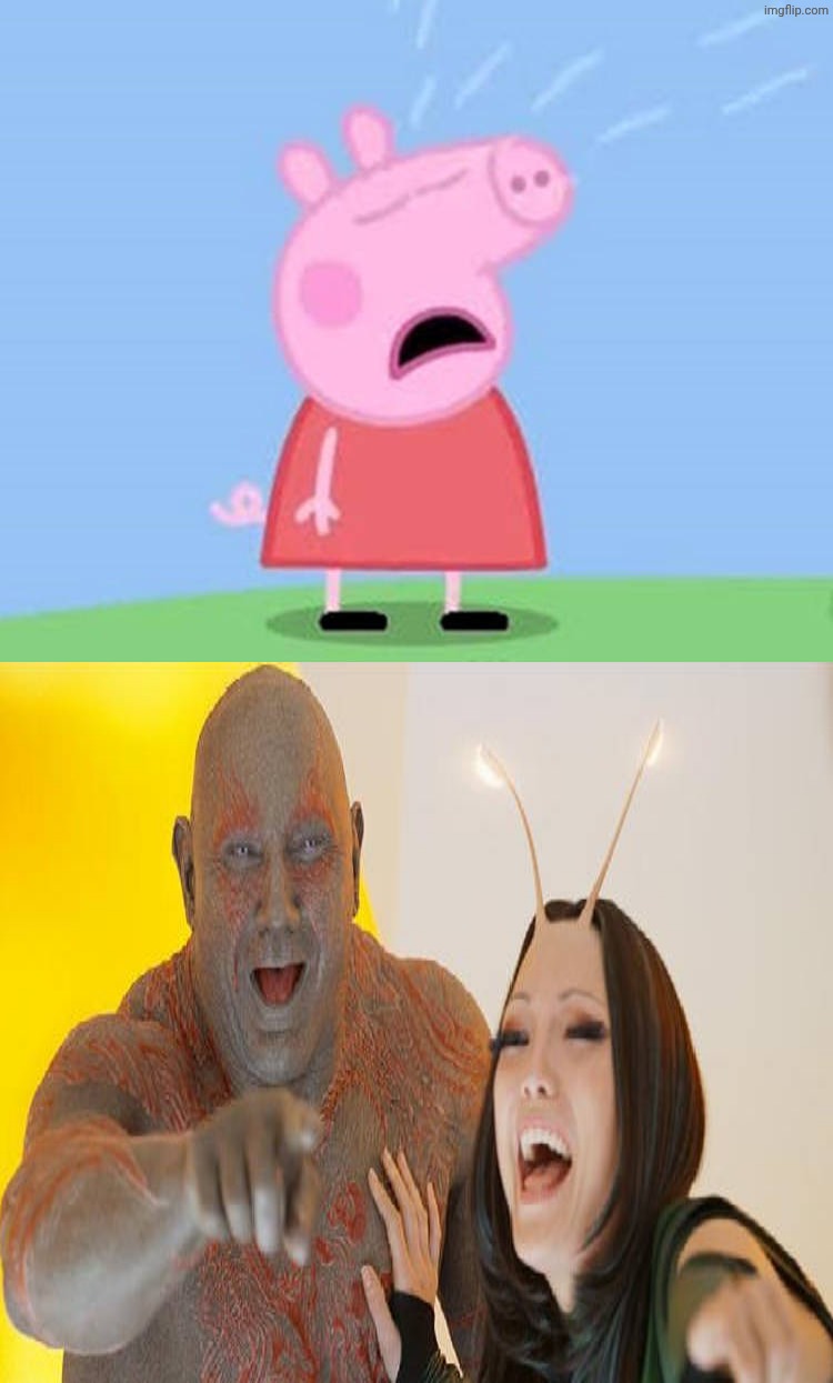 Drax and Mantis Laughing at Peppa pig crying | image tagged in who's laughing at peppa pig crying,deviantart,disney,marvel,peppa pig,guardians of the galaxy | made w/ Imgflip meme maker