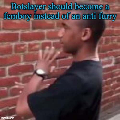 Brickfighter | Botslayer should become a femboy instead of an anti furry | image tagged in brickfighter | made w/ Imgflip meme maker