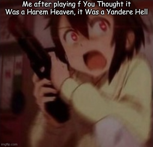 idk | Me after playing f You Thought it Was a Harem Heaven, it Was a Yandere Hell | image tagged in when your watching your favorite anime and hear fbi open up | made w/ Imgflip meme maker