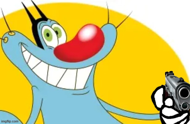 Oggy with Hand Gun Blank Meme Template
