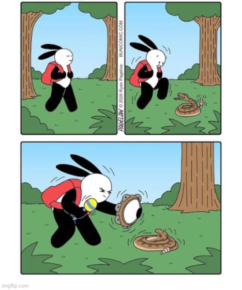 Buni Comics | image tagged in comics,buni comics,rattlesnake,threat,a dose of his own medicine,rattle and tambourine | made w/ Imgflip meme maker