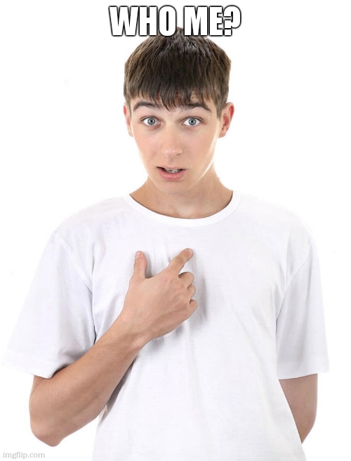 guy pointing at himself | who me? | image tagged in guy pointing at himself | made w/ Imgflip meme maker