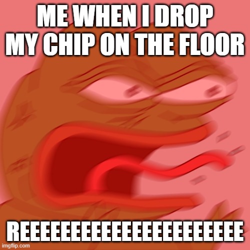 REEEEEEEEEEEEEEEEEEEEEE | Me when I drop my chip on the floor; REEEEEEEEEEEEEEEEEEEEEE | image tagged in reeeeeeeeeeeeeeeeeeeeee | made w/ Imgflip meme maker