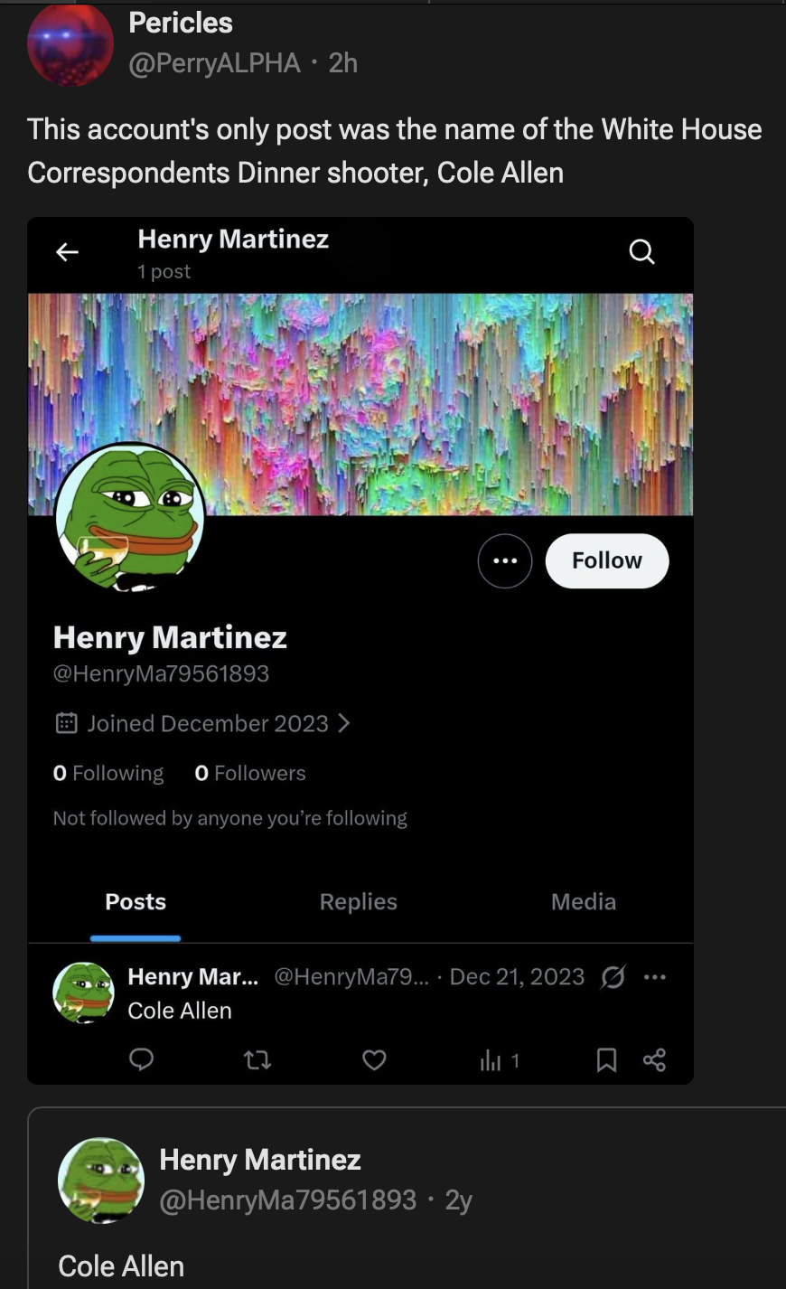 Only post by one account Henry Martinez was "Cole Allen" Blank Meme Template