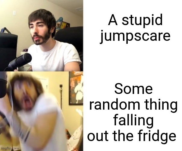A lot of people relate to this | A stupid jumpscare; Some random thing falling out the fridge | image tagged in penguinz0,memes | made w/ Imgflip meme maker