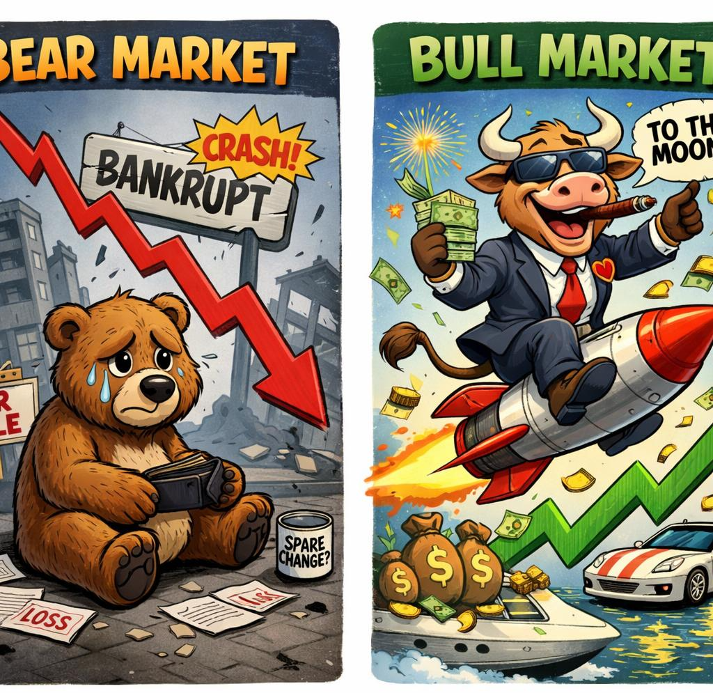 Funny bear market versus bull market Blank Meme Template