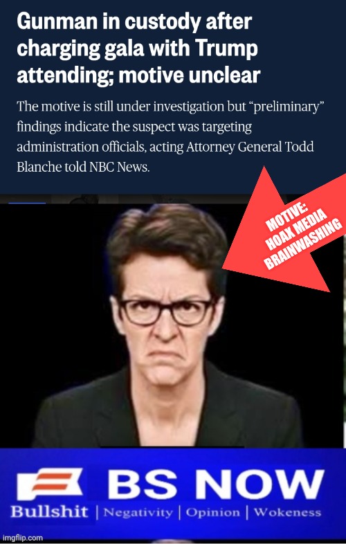We all know what the morive was he brainwashed himself watching Madcow | Motive: 
Hoax Media brainwashing | image tagged in madcow angry,brainwashed,assassin | made w/ Imgflip meme maker