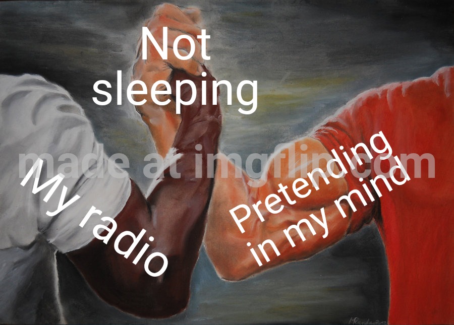 True | Not sleeping; Pretending in my mind; My radio | image tagged in memes,epic handshake,so true memes | made w/ Imgflip meme maker