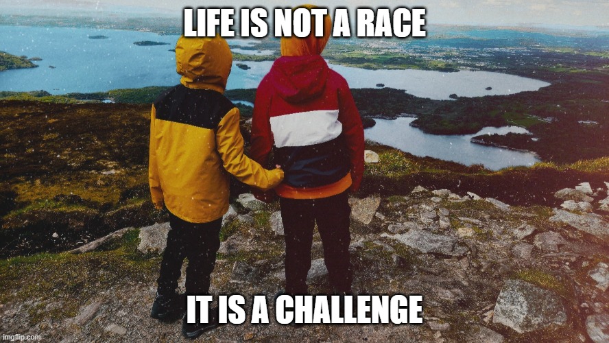 The beginning | life is not a race; it is a challenge | image tagged in the beginning | made w/ Imgflip meme maker