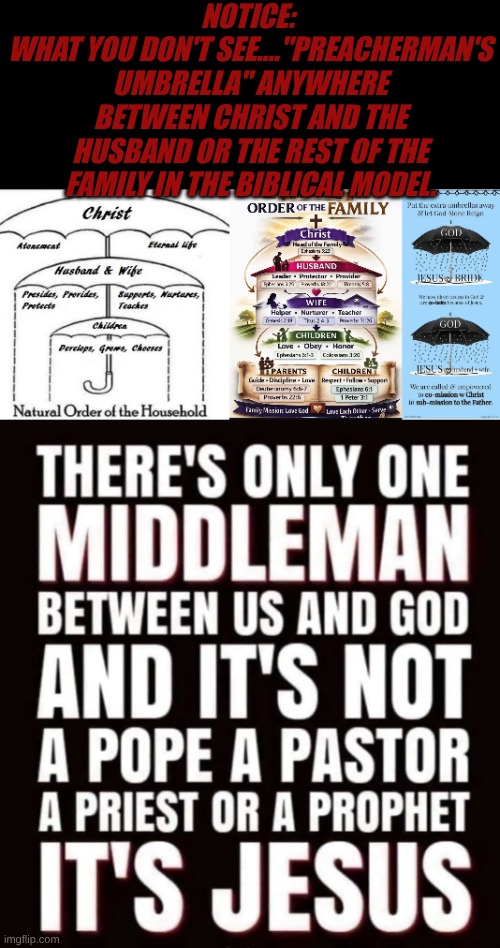 Biblical Umbrella | Notice: 
what you don't see...."Preacherman's umbrella" anywhere between Christ and the Husband or the rest of the Family in the Biblical Model. | image tagged in _ - 2026-04-26t104849 467 jpeg | made w/ Imgflip meme maker