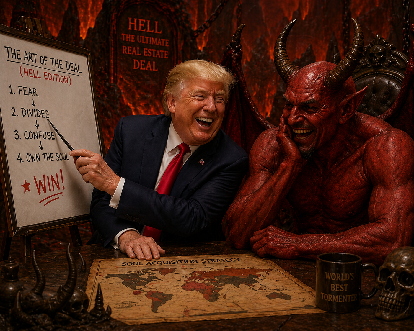 Trump and Satan laughing Blank Meme Template