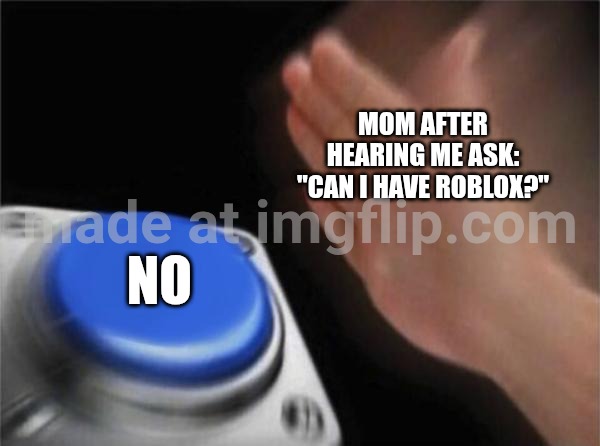 Blank Nut Button Meme | Mom after hearing me ask: "can I have roblox?"; No | image tagged in memes,blank nut button | made w/ Imgflip meme maker