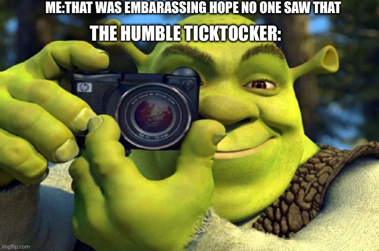 Image tit-le | Me:that was embarassing hope no one saw that; the humble ticktocker: | image tagged in shrek caught in 4k | made w/ Imgflip meme maker
