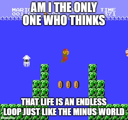 Minus World | am i the only one who thinks; that life is an endless loop just like the minus world | image tagged in minus world | made w/ Imgflip meme maker