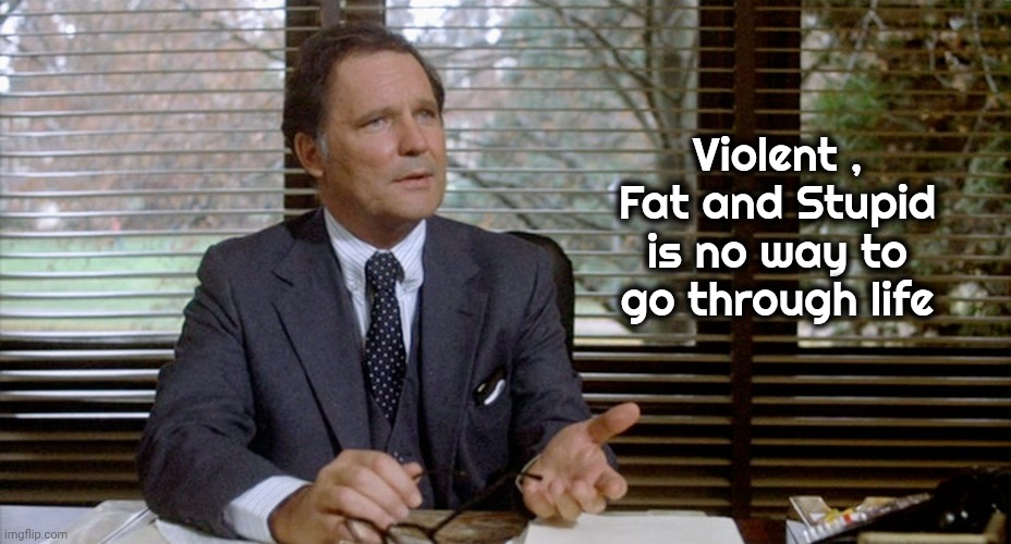 Advice for liberals | Violent , Fat and Stupid is no way to go through life | image tagged in animal house dean wormer,violence is never the answer,tds,mental illness,keep calm,it's never your fault | made w/ Imgflip meme maker