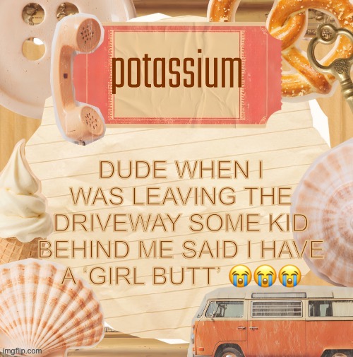 template (thanks shira) | DUDE WHEN I WAS LEAVING THE DRIVEWAY SOME KID BEHIND ME SAID I HAVE A ‘GIRL BUTT’ 😭😭😭 | image tagged in template thanks shira | made w/ Imgflip meme maker