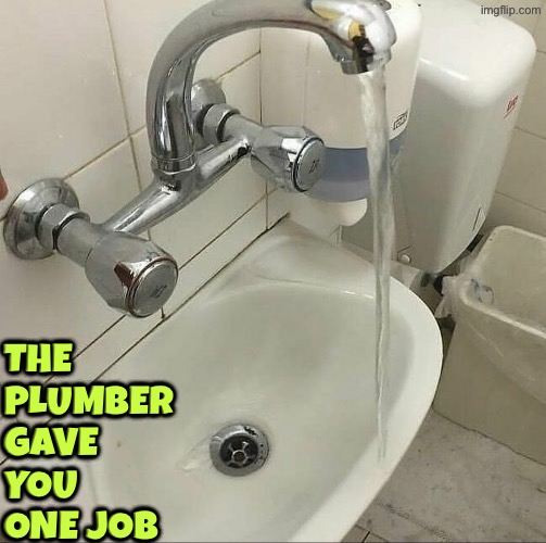 Well this doesn't work | The plumber gave you one job | image tagged in you had one job,epic fail,sink,duhhh dumbass,plumbing,do you are have stupid | made w/ Imgflip meme maker