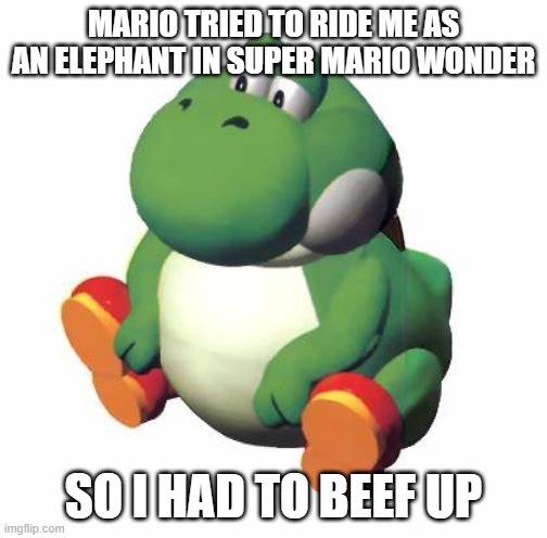 Big yoshi | mario tried to ride me as an elephant in super mario wonder; so i had to beef up | image tagged in big yoshi | made w/ Imgflip meme maker