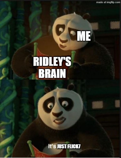 What does he see, when he closes his eyes? | Me; Ridley's brain; Just Flick7 | image tagged in its blank | made w/ Imgflip meme maker