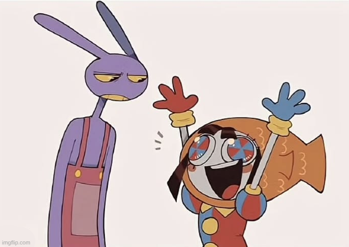 Jax Staring at Fish Hat Pomni Blank Meme Template