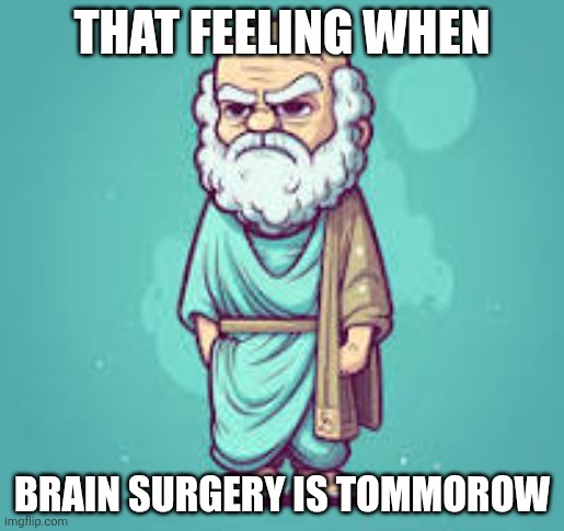 Socrate | That feeling when; Brain surgery is tommorow | image tagged in socrate | made w/ Imgflip meme maker