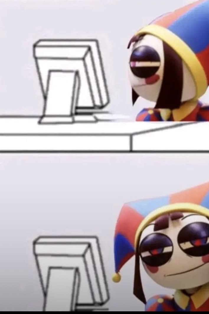 Pomni Staring at Computer Blank Meme Template