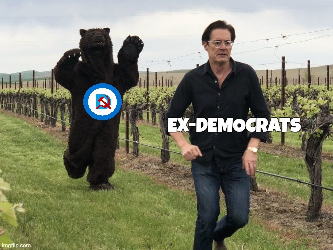 Kyle MacLachlan running away from bear | Ex-Democrats | image tagged in kyle maclachlan running away from bear | made w/ Imgflip meme maker