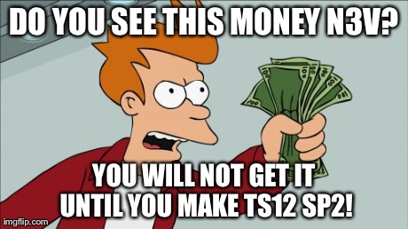 Shut Up And Take My Money Fry Meme | DO YOU SEE THIS MONEY N3V? YOU WILL NOT GET IT UNTIL YOU MAKE TS12 SP2! | image tagged in memes,shut up and take my money fry | made w/ Imgflip meme maker