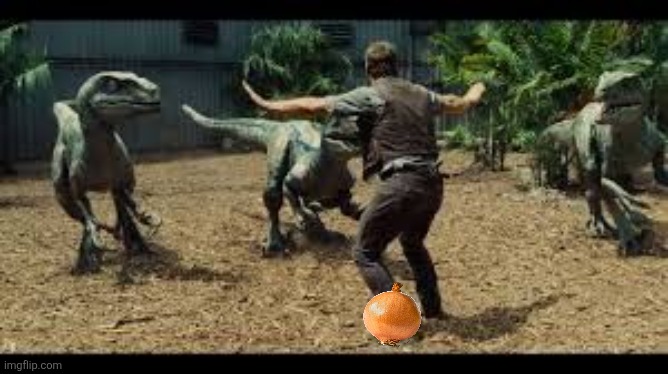 Saved | image tagged in jurassic world 3 velociraptors,onion,onions,vegetable,save | made w/ Imgflip meme maker