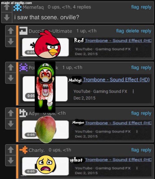 Sad Trombone - Sound Effect (HD) (unedited sad trombone) | Red; Maltigi; Mangos; what | made w/ Imgflip meme maker