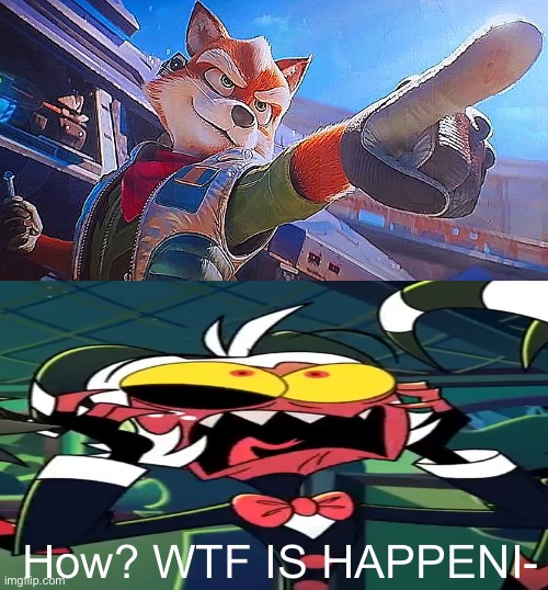 Moxxie react to Movie Fox | How? WTF IS HAPPENI- | image tagged in cameo,star fox,mario,super mario galaxy,helluva boss,wtf | made w/ Imgflip meme maker