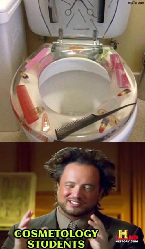 Cosmetology Students | Cosmetology students | image tagged in hairdresser,students,ancient aliens guy,toilet seat,crappy design,excuse me wtf | made w/ Imgflip meme maker